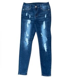 MUHADRS Distressed Jeans Skinny Fit Stretchy Denim Dark Blue Wash Size 8